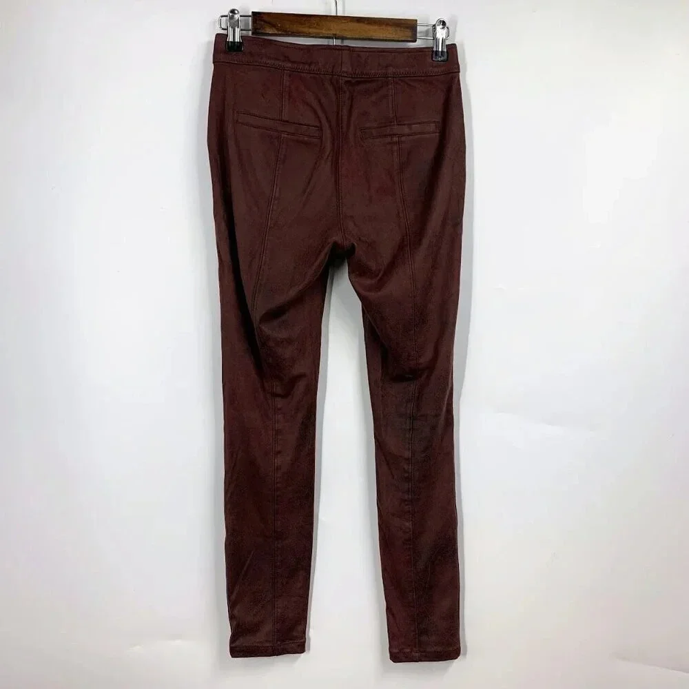 Free People Women's Faux Leather‎ Mid Rise Vegan Leggings In Wine Size 25